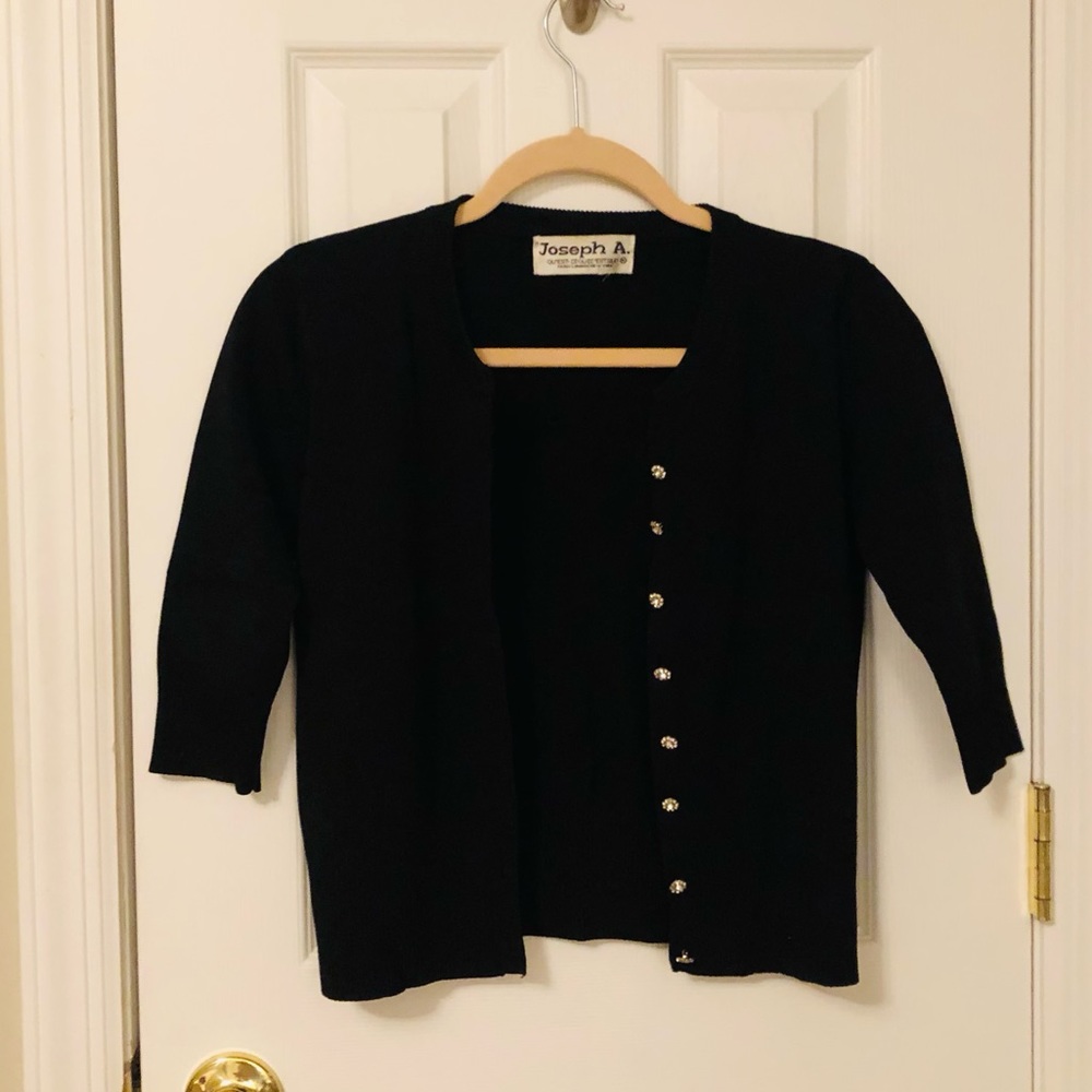 Cute Joseph A. black crop cardigan with floral rhinestone buttons - Picture 6 of 6